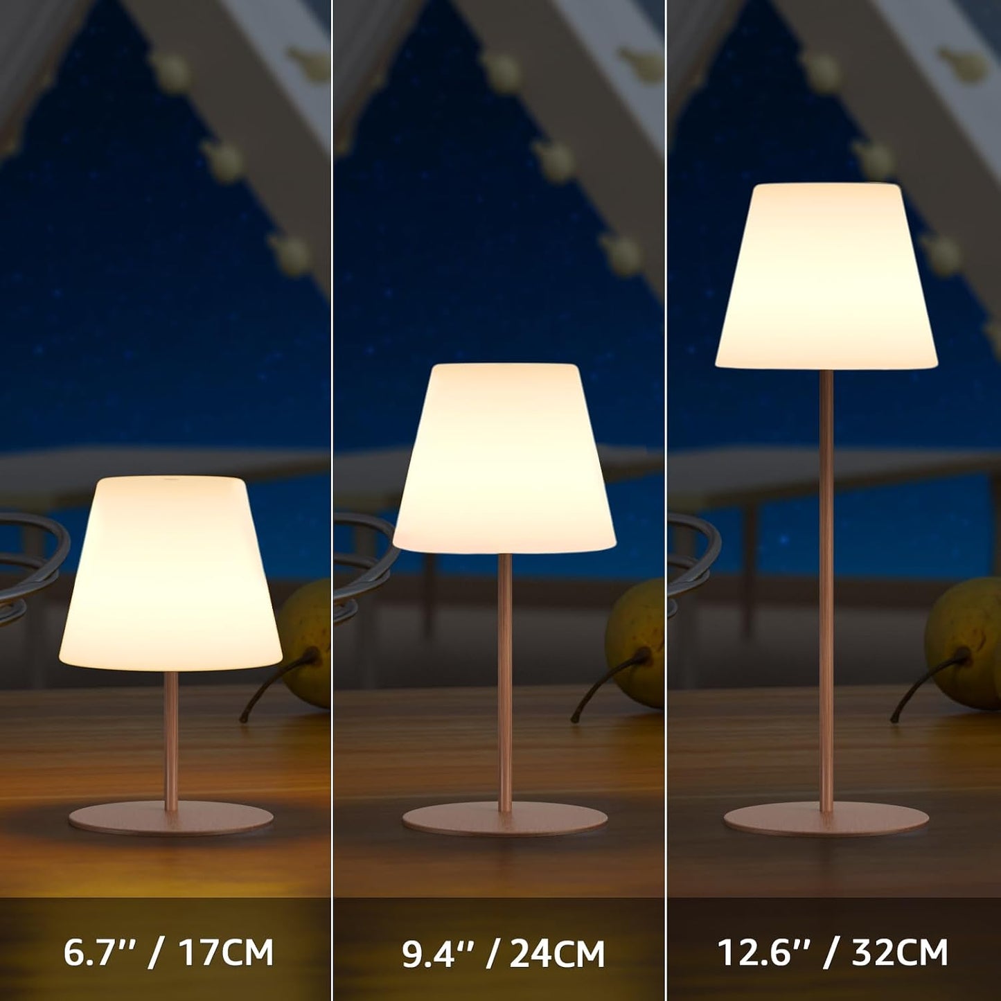 uuffoo 2 Pcs Mini Touch Shower Lamps Waterproof with 2-Step Warm White | Soft Light for Eye Care,Cordless Recharge lamp,RGB,IP44, Dual Plug USB Charging Cable, Color Temperature Memory (Wood Grain)