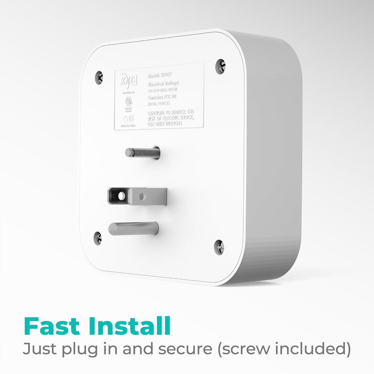 KMC Smart Tap Mini 4-Outlet Wall Mounted Multi Plug Adapter, 3 Independently Controlled Wi-Fi Smart Outlets, Compatible with Alexa & Google Assistant, No Hub Required