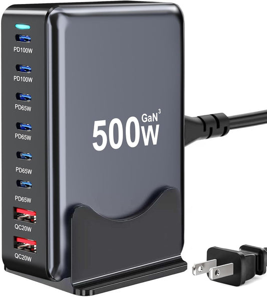 500W USB C Charger Block, Multi-port Fast USB Charging Station Dual PD 100W GaN Ⅲ Charging Station For Multiple Devices, Laptop Charger Adapter Compatible with MacBook, DELL, iPad, iPhone, Samsung etc