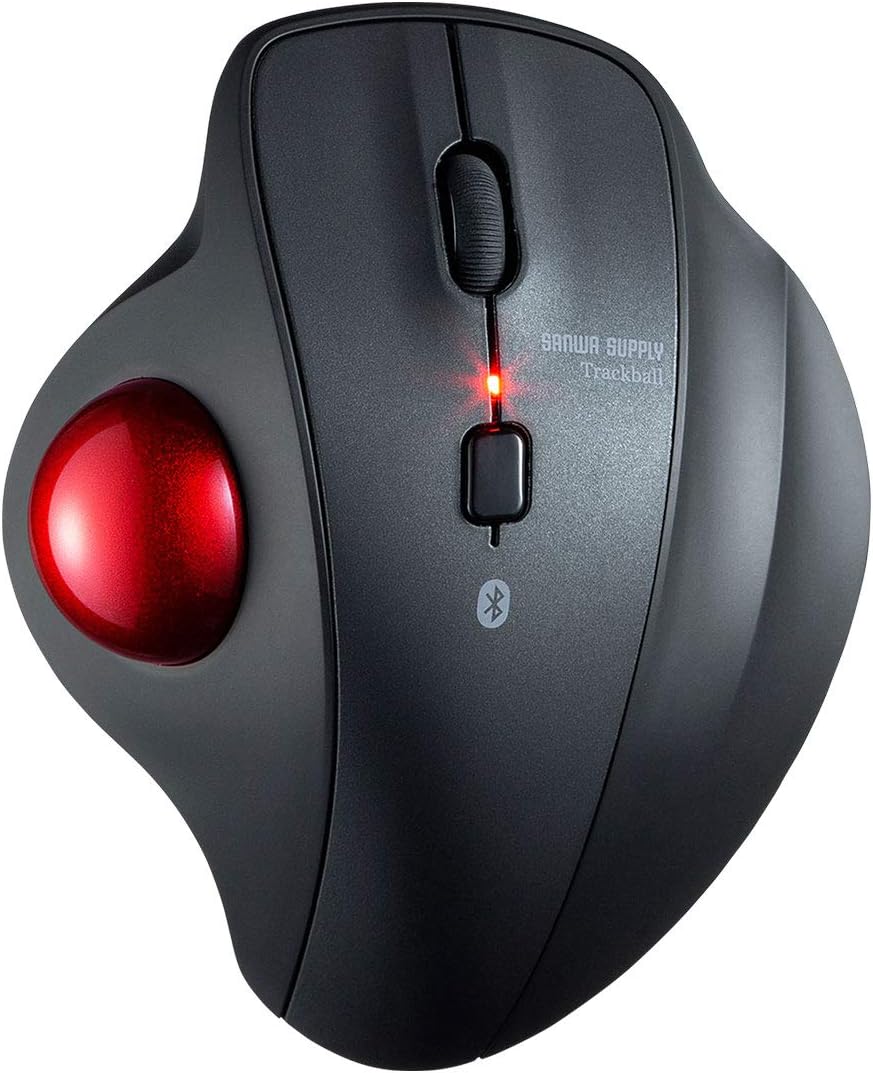 SANWA Bluetooth Trackball Mouse, Wireless Silent Click Roller Ball Mouse, Programmable with Software, 600/800/1200/1600 DPI, Precise Thumb Control, Compatible with Win, Mac, Laptop, PC - Red Ball