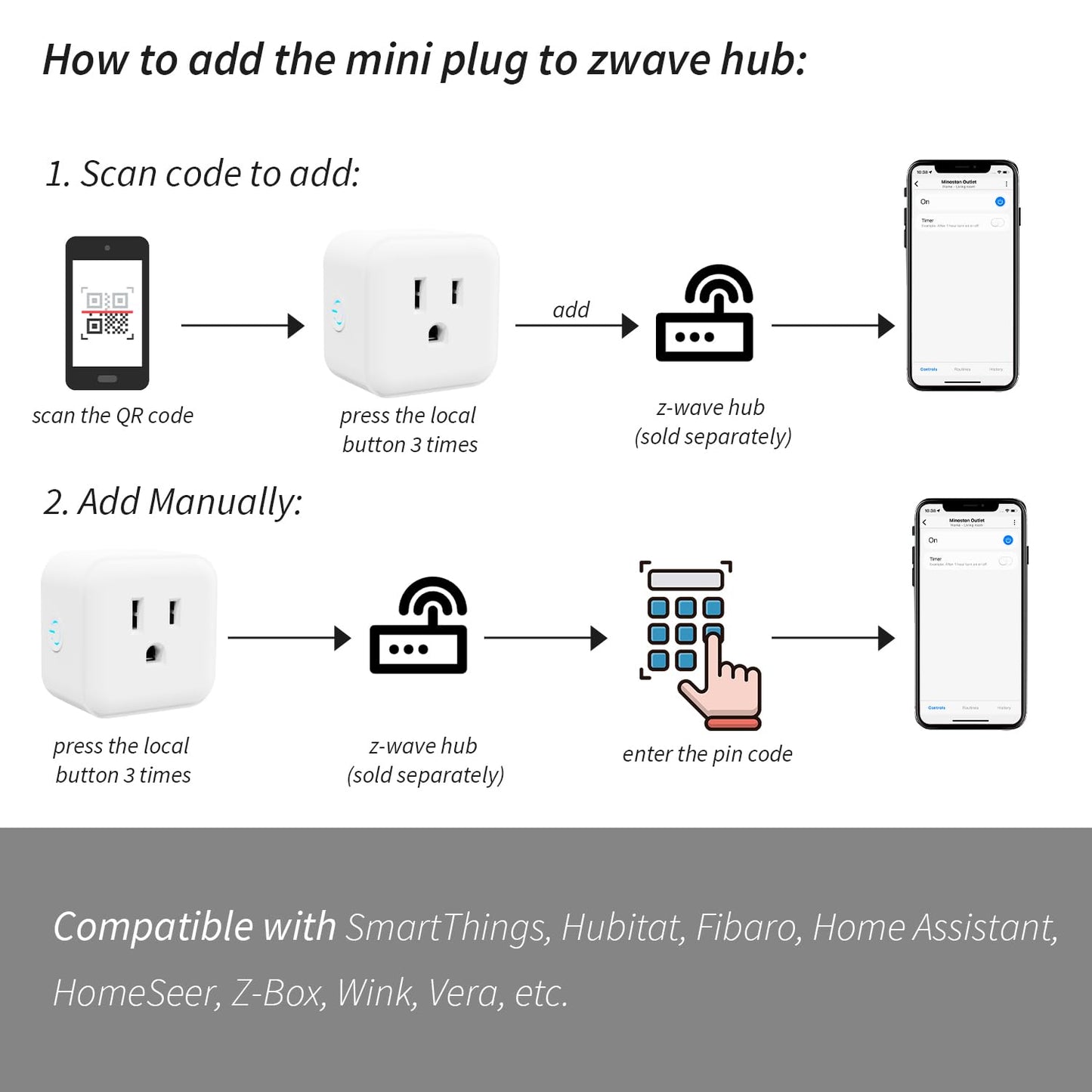 Minoston Smart Plug, 15A Mini Z-Wave 800 Series Plug-in Socket with Built-in Repeater andRange Extender, Z-Wave Hub Required, Compatible with SmartThings, Wink, FCC and ETLListed, MP21Z