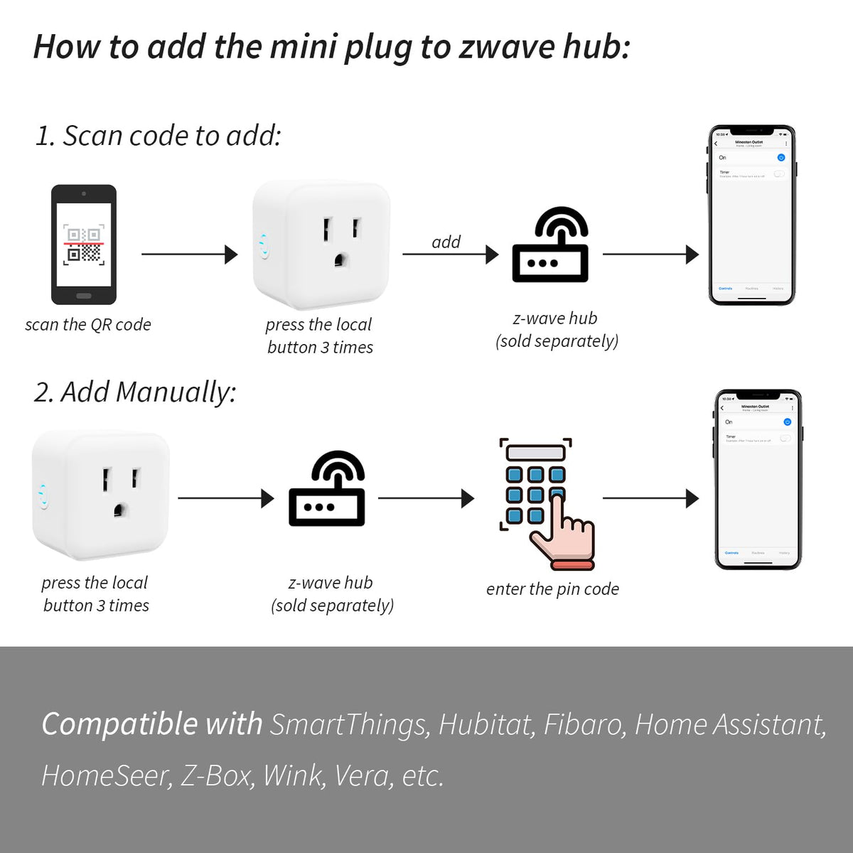 Minoston Z-Wave Outlet Dimmer, 800 Series Z-Wave Smart Plug, Z-Wave Hub Required, Alexa and Google Assistant Compatible, 200W (MP21ZD)