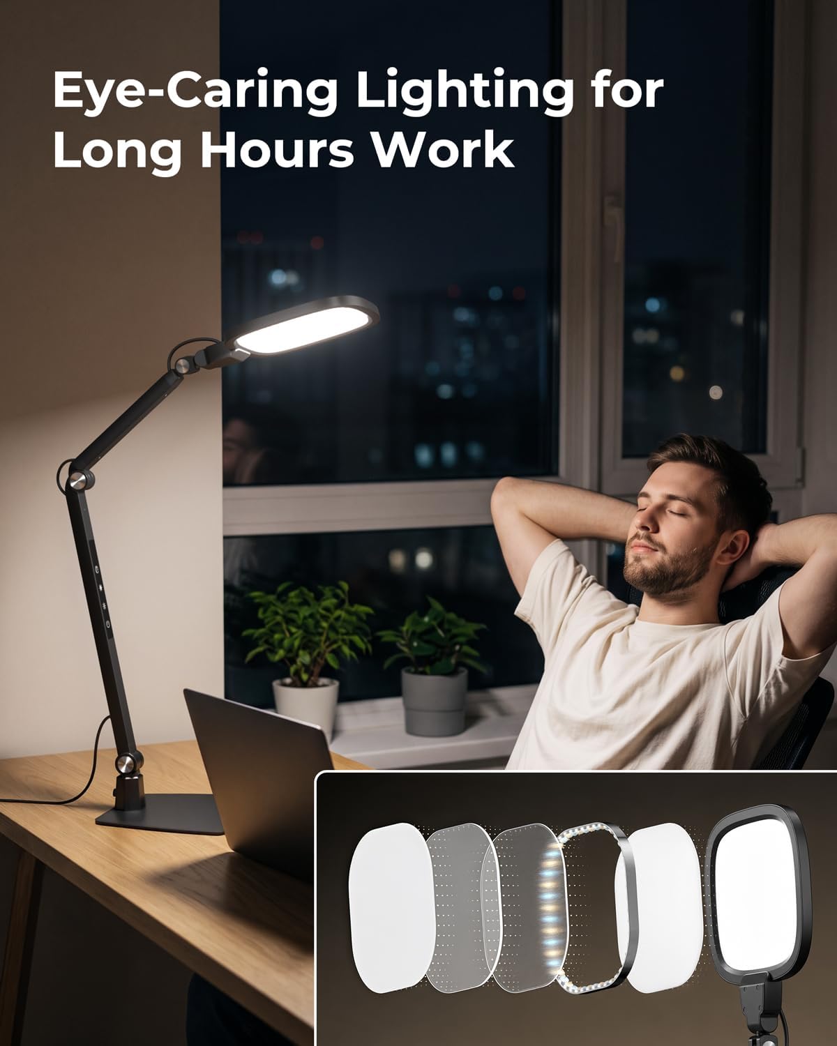 LED Desk Lamp for Home Office Video Calls, Reading, Swing Arm Task Lights