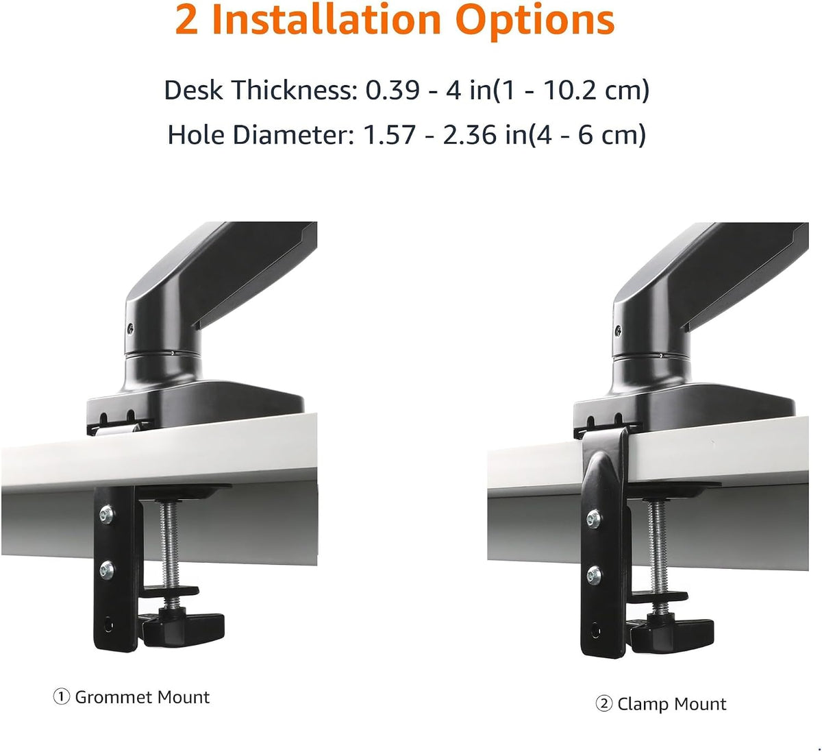 Amazon Basics Gas Spring Dual Monitor Arm Desk Mount, Adjustable Tension, Fits 15–27 Inch Monitors, Supports 4.4–15.4 lbs Each Arm, VESA 75x75/100x100, Black