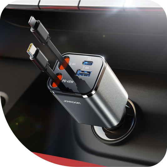 [2026 Ultra-Compact] JOYROOM Retractable Car Charger 84W Car Charger USB C for iPhone 16 17 Fast Charging, Car Accessories, Car Adapter Travel Essentials Gifts for Women Men, for iPhone 17 16 15 14 13