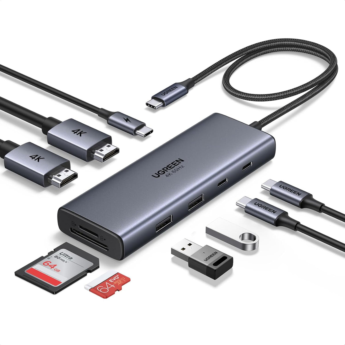 UGREEN USB C Docking Station Dual Monitor, 9-in-1 Aluminum Dock with 2xHDMI