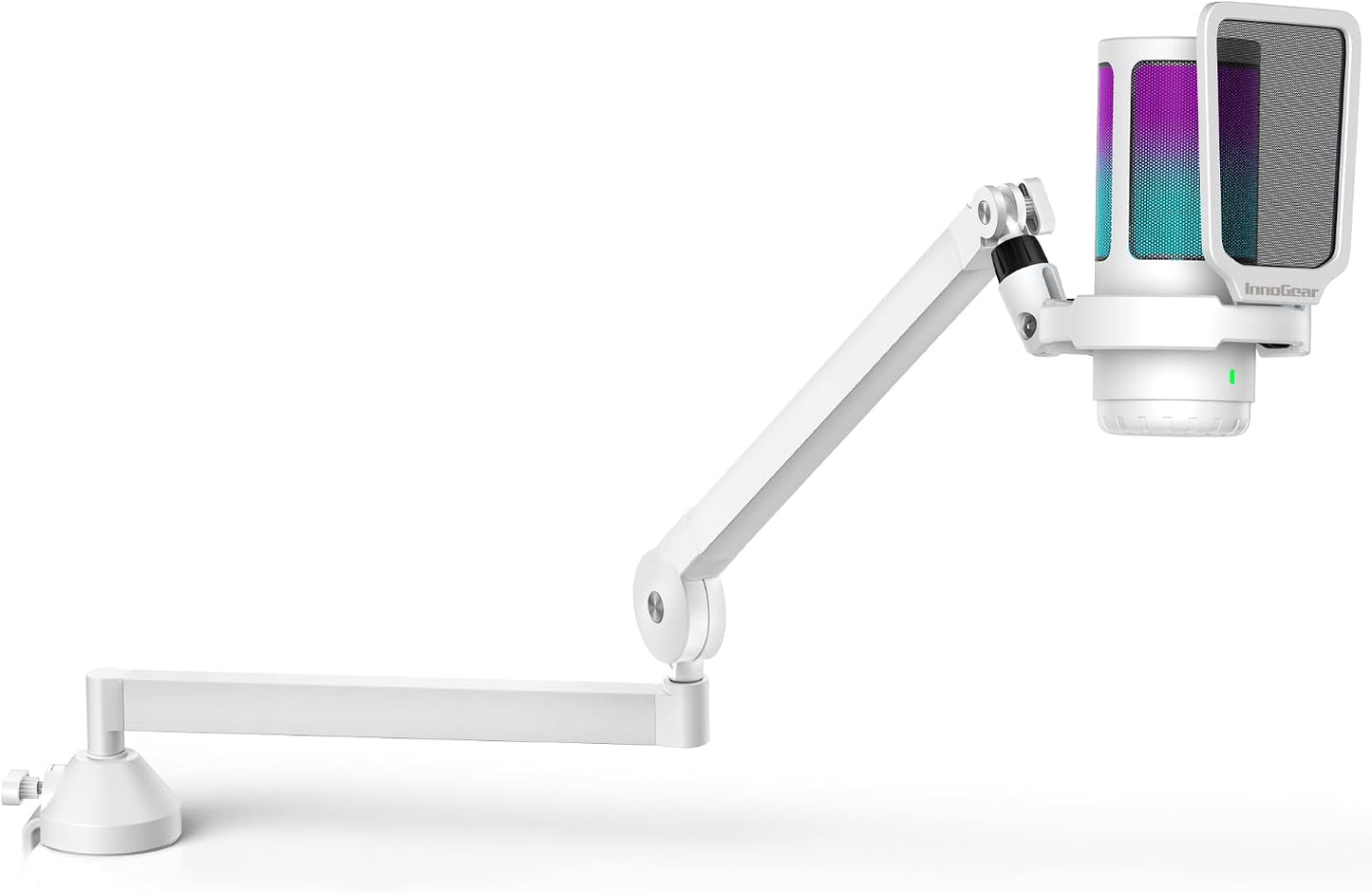 InnoGear USB Gaming Microphone for PC Boom Arm Condenser Mic Set, White | One-Touch Mute, Interruption-Free, Adjustable Boom Arm, Zero-Latency Monitoring, Work with Xbox, Changeable RGB Modes