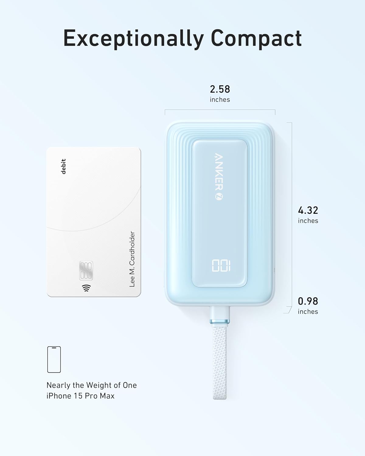 Anker Power Bank,10,000mAh 30W with USB-C Travel Essential Portable Charger | 30W Portable Charger with USB-C Input and Output for iPhone 17 / 16, Galaxy, and More (Blue)