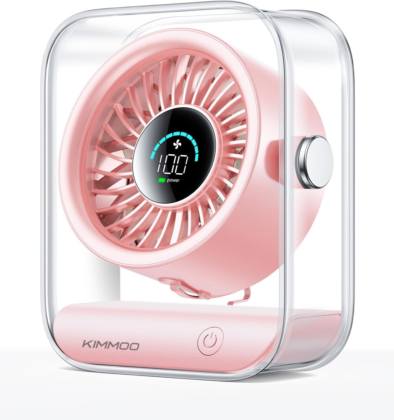KIMMOO Rechargeable USB Desk Fan, Quiet Table Fan with Turbo Airflow, 100 Speeds, Digital Display, 90° Rotating, Small Battery Desktop Fans for Bedroom Home Office Travel, Pink