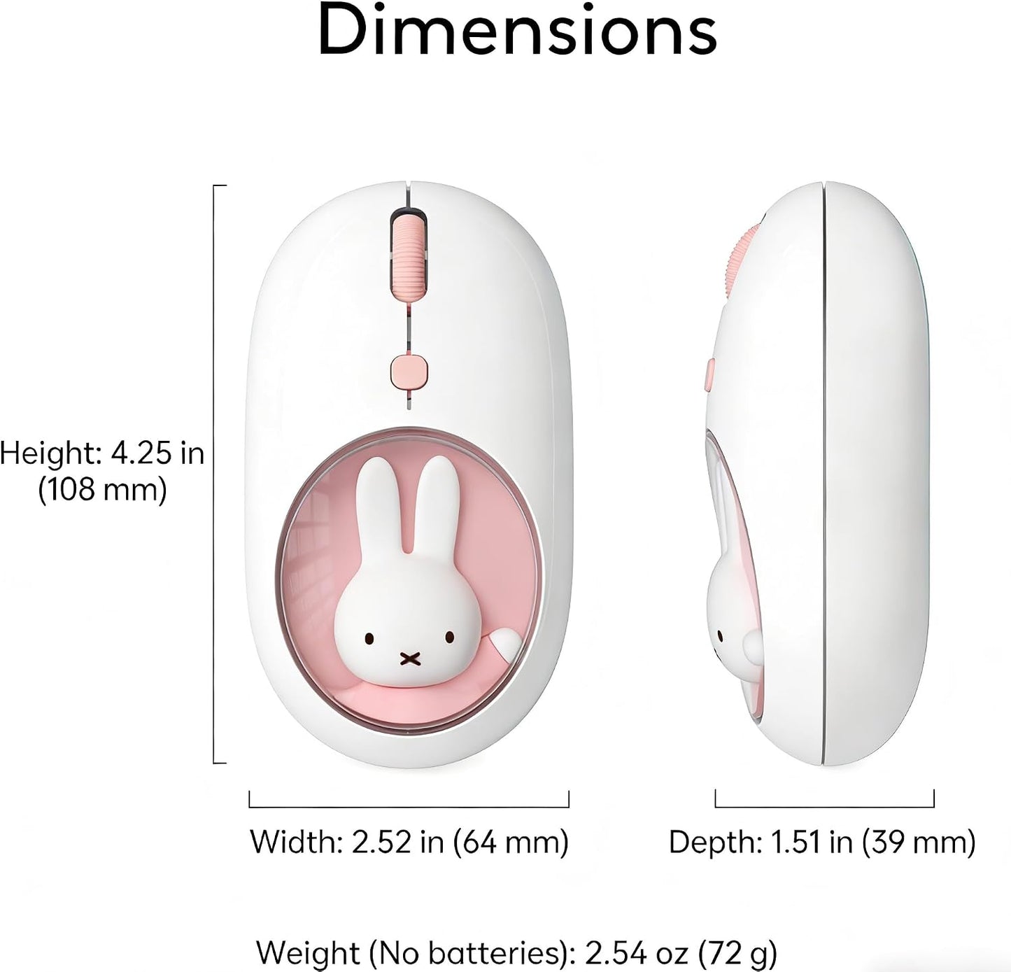 MIPOW×Miffy Bluetooth Wireless Mouse, Compact Portable for Laptops &amp; Tablets. Smooth Tracking, Works with Windows &amp; MacOS, Pale Pink