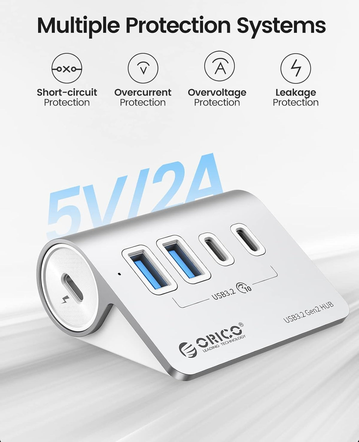 ORICO 4-Port Desktop USB 3.2 Hub, 10Gbps Aluminium USB Splitter for Laptop