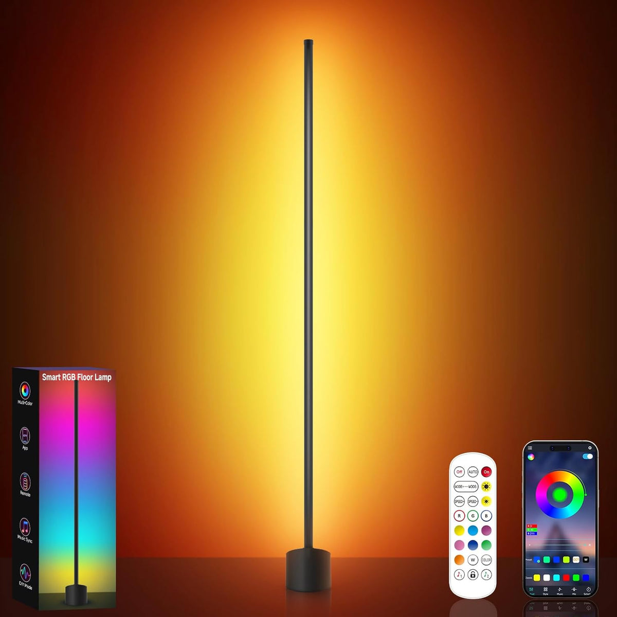 Corner Floor Lamp, Corner Lamp with App & Remote Control, Smart RGBIC Corner Light with 16 Million Colors & 68+ Scene, Music Sync, Timer Setting, Ambient Lighting for Living Room,Bedroom,Gaming Room