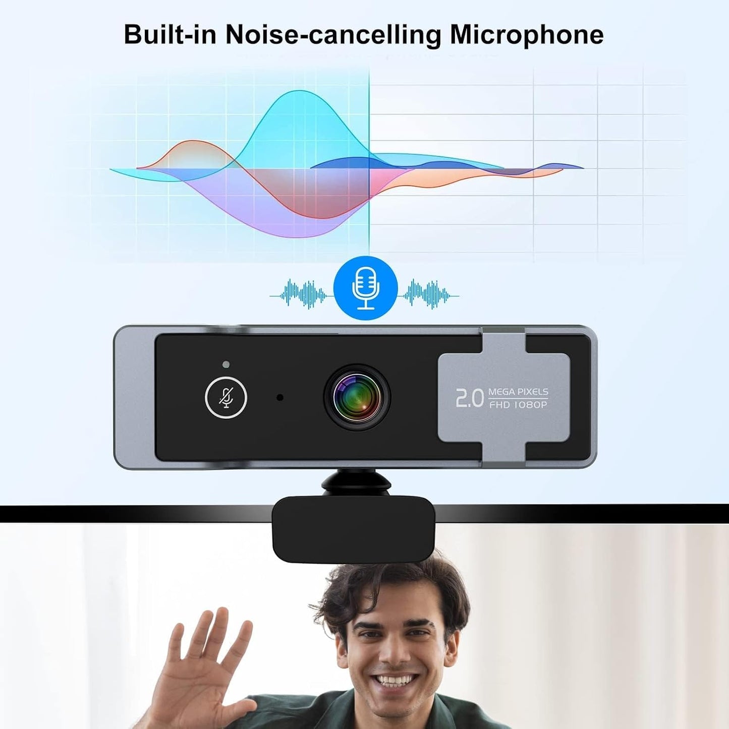 1080P Webcam for PC, Computer Camera with Privacy Cover & Tripod, Dual Noise-Cancelling Microphones, Ideal for Zoom, Skype, Video Calls & Conferences