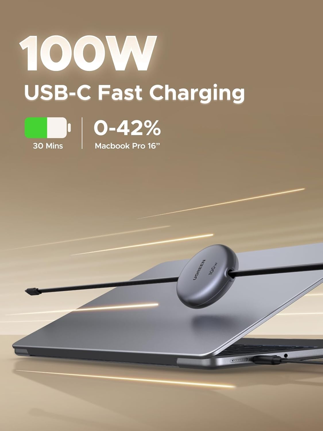UGREEN 100W Retractable USB C Cable, Fast Charging, Black, 3.3FT | Compatible with iPhone 17/16/15, MacBook Pro/Air, Galaxy S26/S25, iPad Pro/Air, Pixel 10/9, Switch, AirPods. Nylon Braided