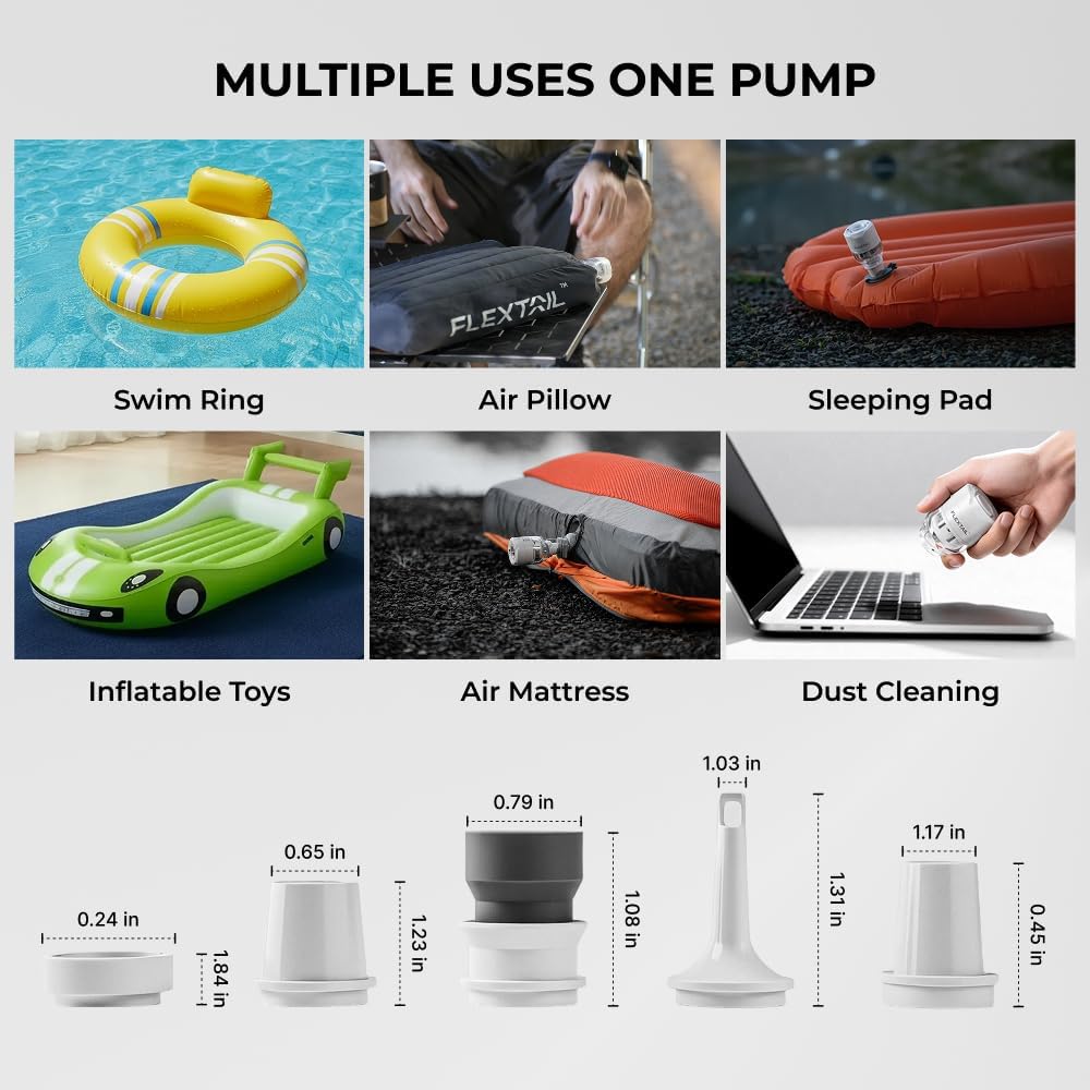 FLEXTAILGEAR Tiny Pump 3X Portable Air Pump for Inflatables | Advanced Low Noise Design, Air Mattress Pump with 5-Mode Light, Electric Air Pump for Camping Gear Pool Floats Sleeping Pads