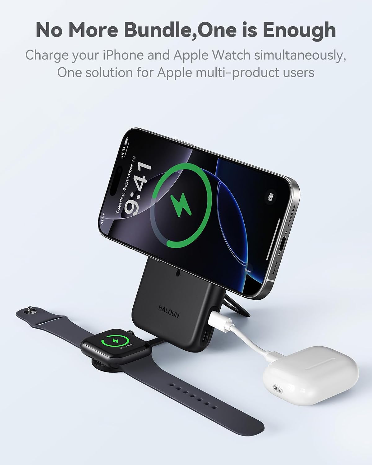 Magnetic Portable Charger for iPhone &amp; Apple Watch, 10000mAh Wireless Power Bank USB-C Fast Charging with Stand for iPhone Air/17/16/15/14/13 Series &amp; iWatch, Travel Essential for Magsafe Battery Pack