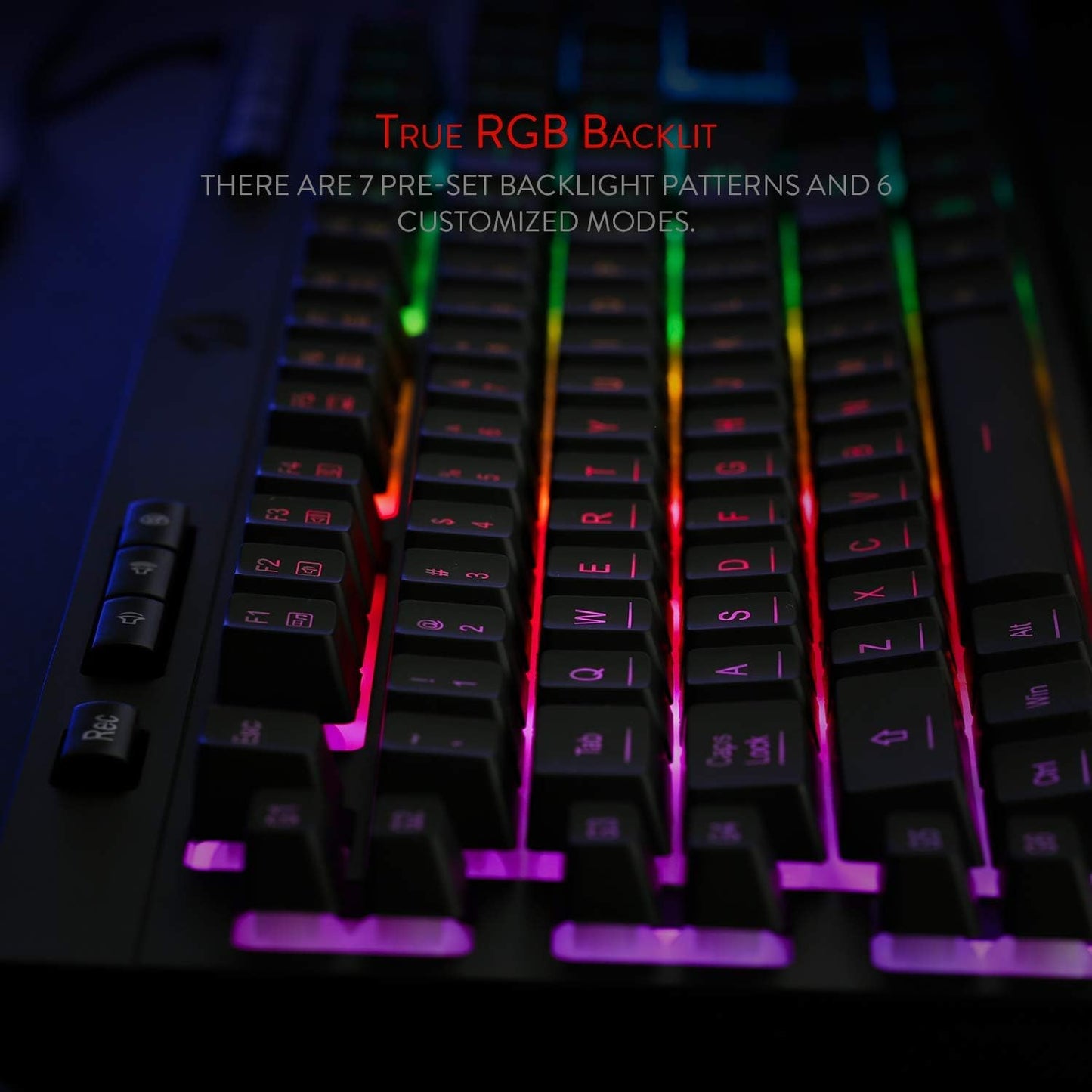 Redragon K512 RGB Membrane Gaming Keyboard, 6 Macro Keys & Easy Media Wheel | Dedicated Scroll Controls, No Software Needed 6 On-the-Fly Combos for Extensive Games, 13 Backlight Modes, Wrist Support