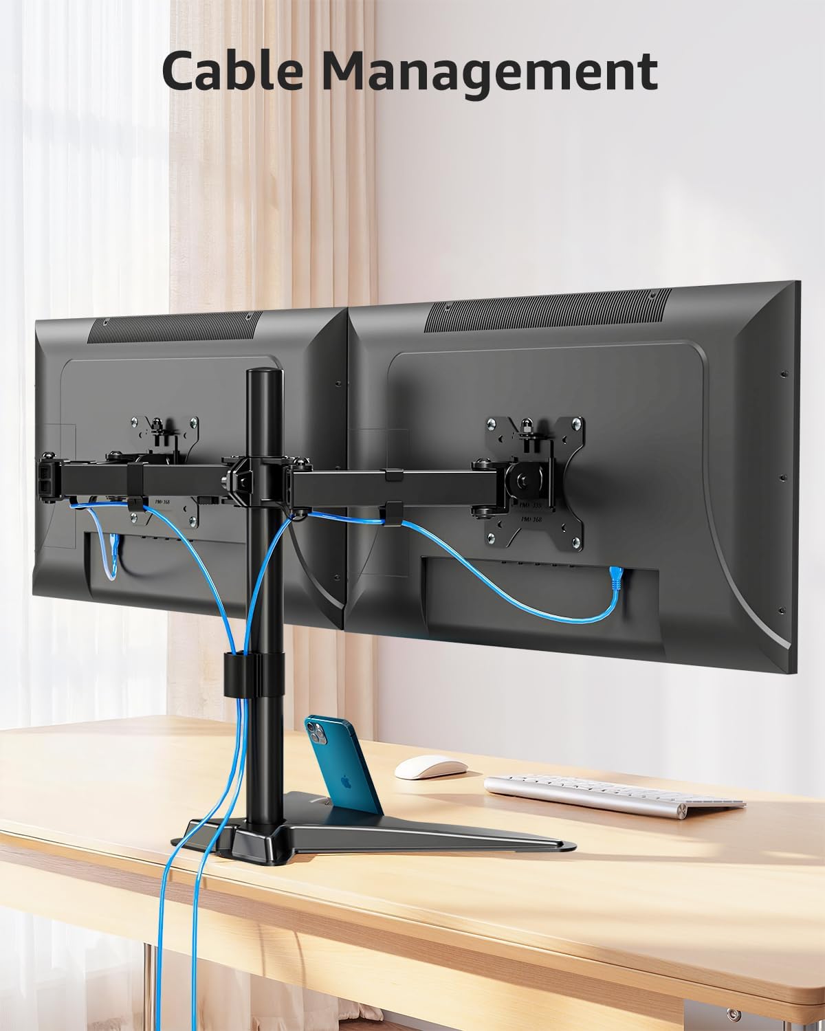 MOUNTUP Dual Monitor Stand - Freestanding & Height Adjustable Monitor Desk Mount, Steady VESA Mount Holds Max 17.6 lbs, Computer Monitor Stand for 2 Screens up to 27 inches, For Home Office