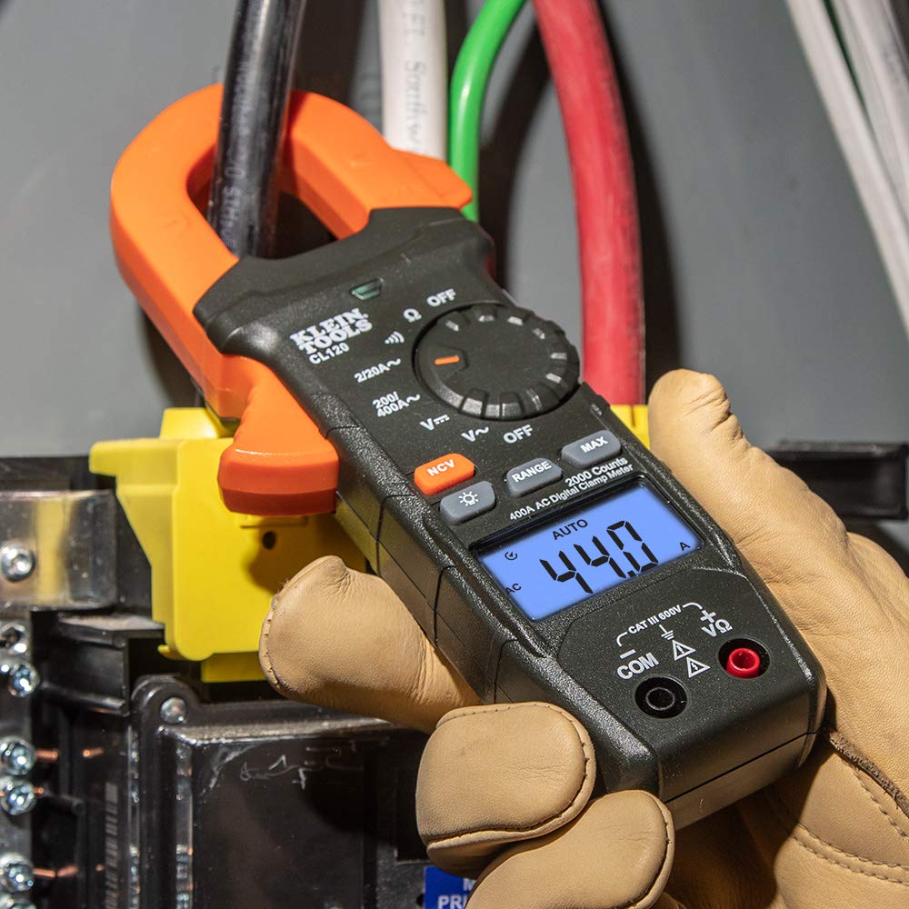 Klein Tools CL120 Digital Clamp Meter, Auto-Ranging 400 Amp AC, AC/DC Voltage, Resistance, Continuity, Non-Contact Voltage Tester Detection