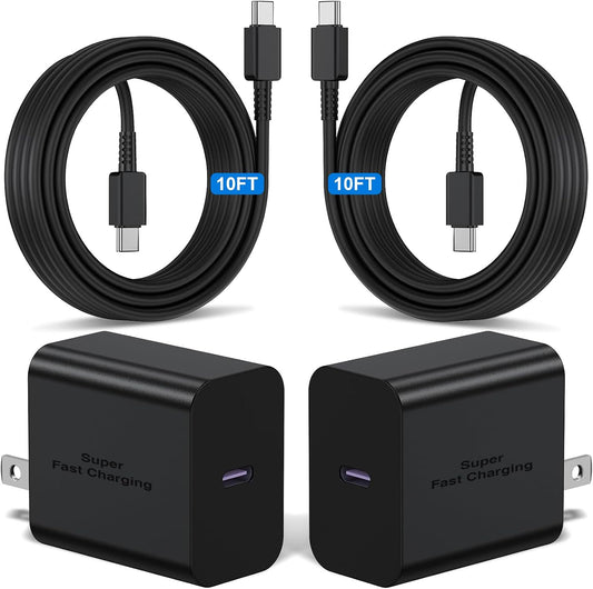 2Pack 45W Super Fast Charger Type C 10ft,USB C Wall Charging and Long Android Phone Charger Cable Cord for Samsung Galaxy S26 Ultra/S26/S26+/S25 Plus/S25/S24+/S24 Ultra/S23 Ultra/S22 Plus/S21/Note 20