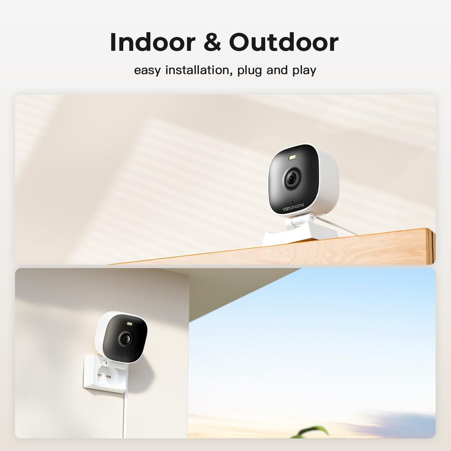 2K Cameras for Home Security Indoor/Outdoor,Inside Cameras for House/Baby/Elder/Pet,Wifi Camera,Plug&Play,Color Night Vision,2-Way Audio 24/7 Record,Support Cloud/Memory Card(Not Included),6.56ft Wire