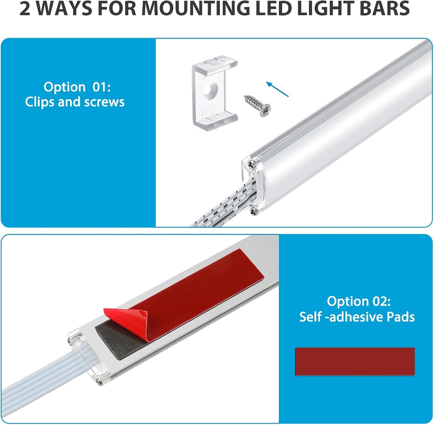 Under Cabinet LED Lighting RGB Color Changing &amp; Super Bright White Light | Dimmable with Remote. 6 pcs Linkable LED Light Strips with Power Supply, Extension Cords. Plug in. Max 24W. RGB + 5000K