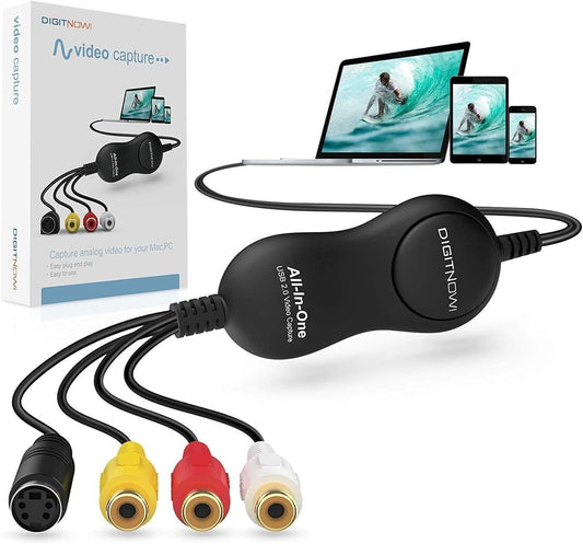USB 2.0 Video Capture Device, VHS to Digital Converter, VHS VCR TV to DVD Converter for MAC/PC/TV/Camcorder, MAC OS Windows Compatible