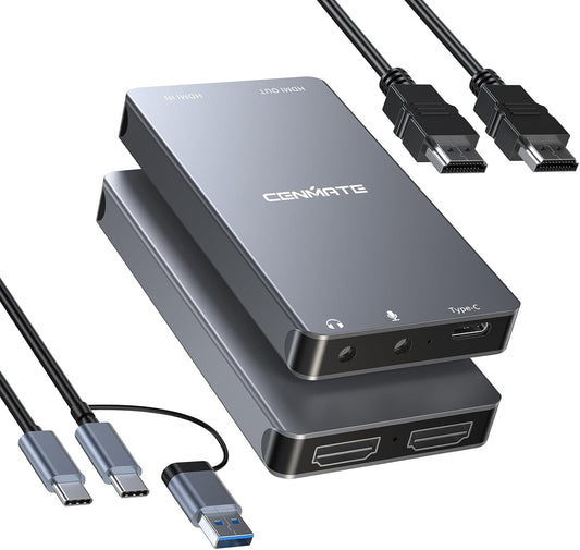 Aluminum HDMI Capture Card, USB 3.0 1080P 60FPS Audio Video Capture Card for Streaming/Gaming/Video Conference, 4K@30Hz Input & Pass-Through Capture Card for Nintendo Switch/PS5/Xbox/Camera/PC