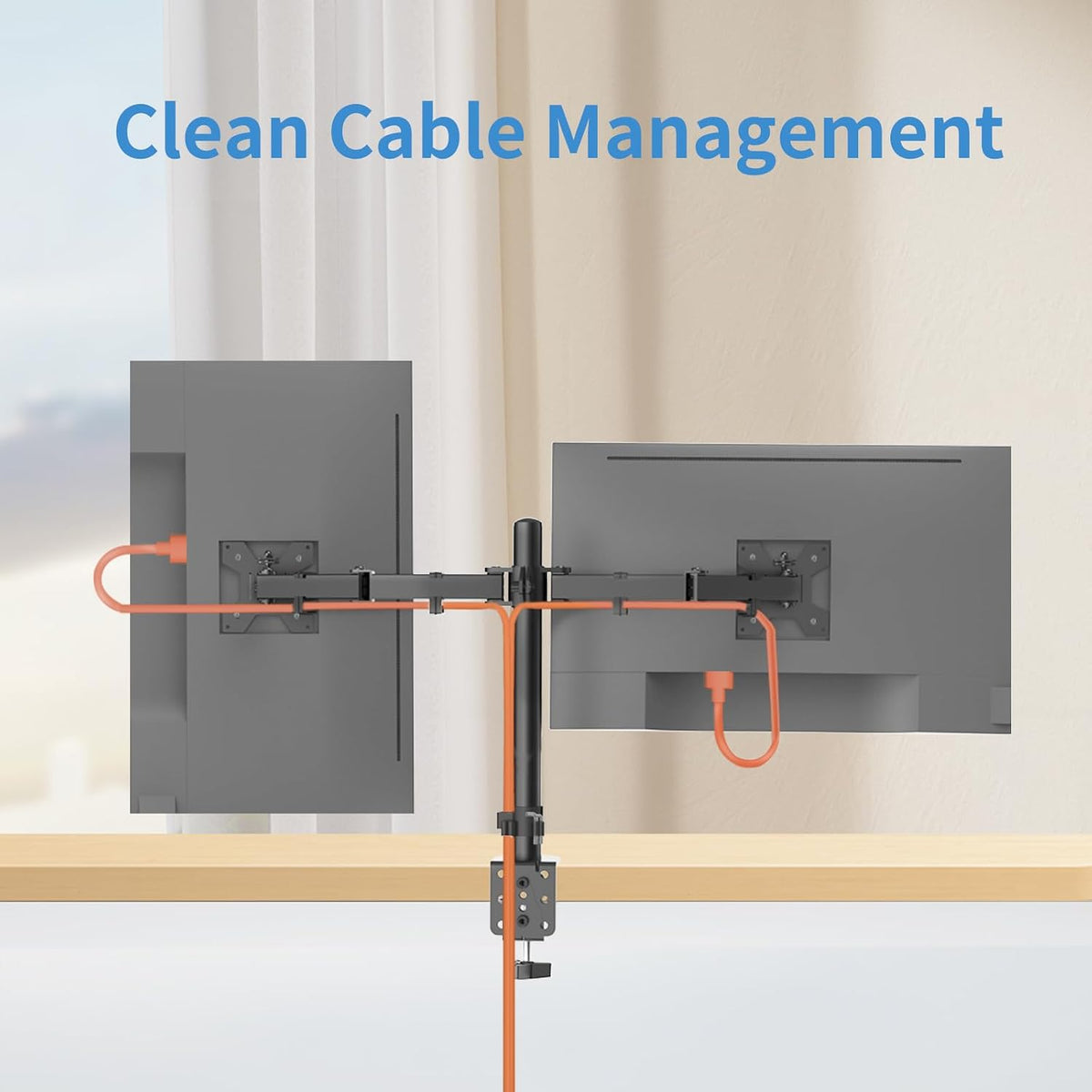 Dual Monitor Mount for 17-27 Inch Monitors up to 17.6 lbs, Desk Clamp