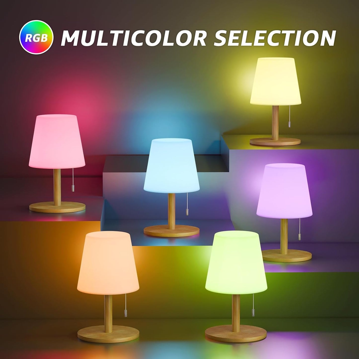 uuffoo Shower Lamp Rechargeable Cordless Light Waterproof for Bathroom Spa | Portable Battery Operated Table Lamp RGB Mood Lighting LED Night Light for Patio kitchen Camping (Bamboo)