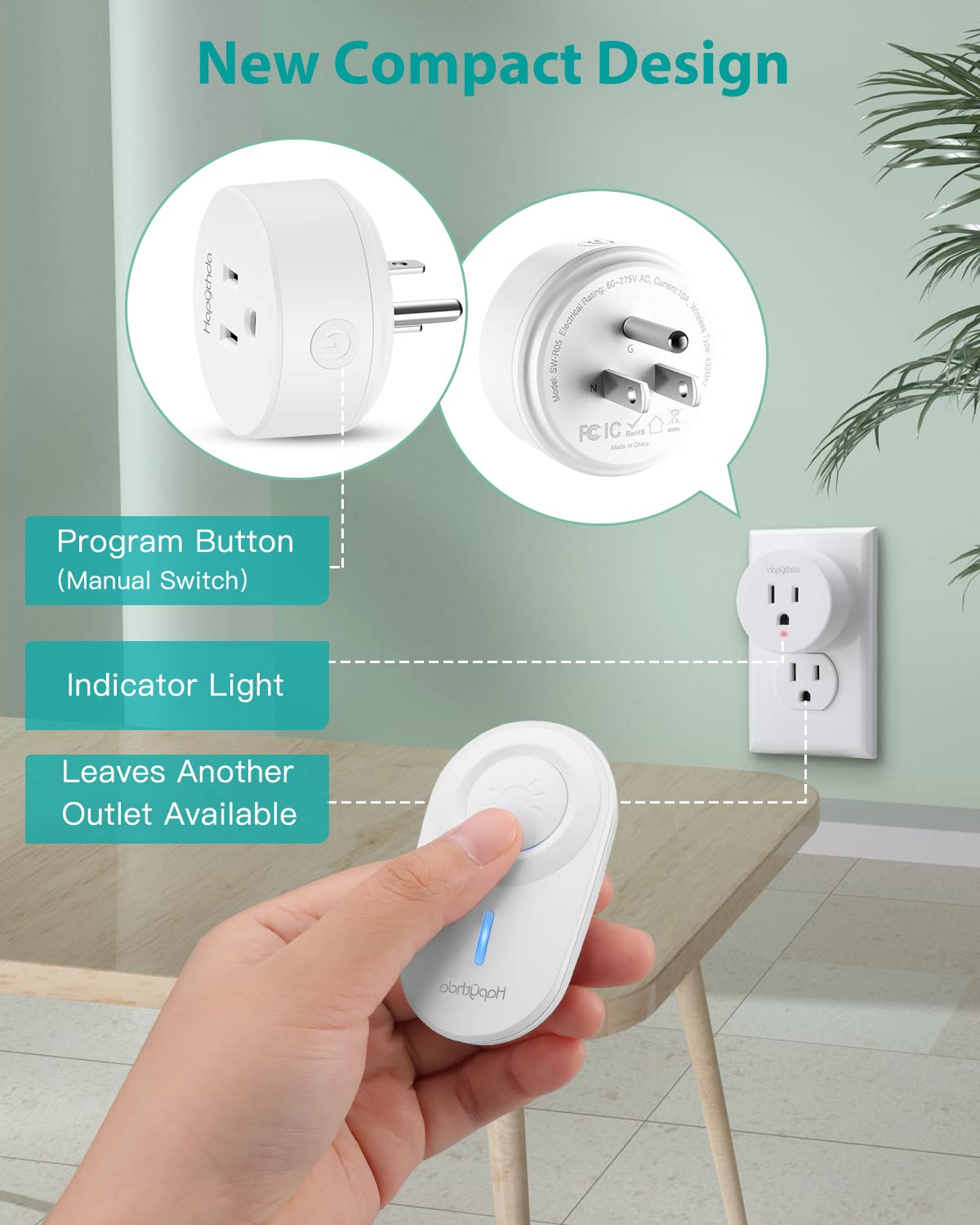 Remote Control Outlet,Remote Light Switch with 15A/1500W and 500 Feet RF Range,No Wiring Needed Smart Plug for Small Electrical Appliance with Anti-Surge 4000V