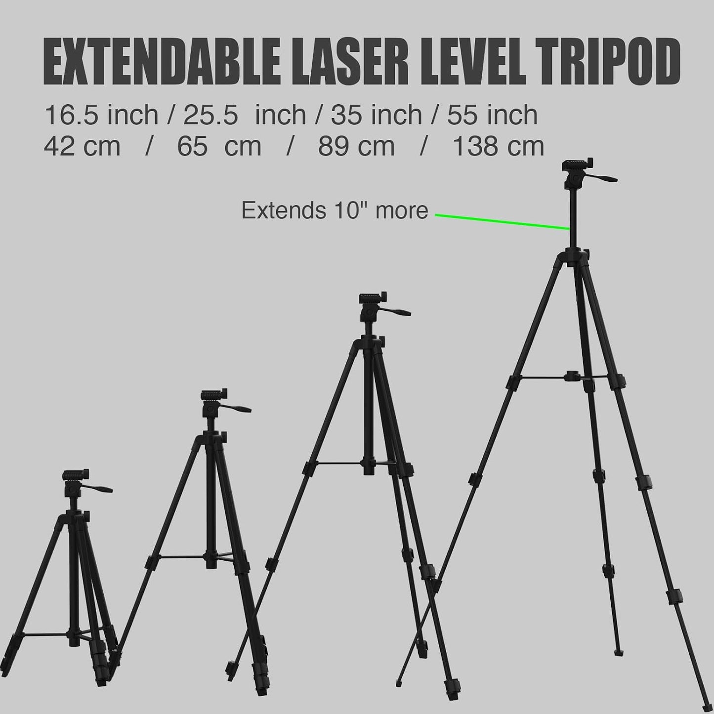 55" Aluminum Tripod for Laser Level, Bubble Level, 1/4" QR Plate, Compact | 18"-55", 1.2lb, 3D Pan Head. Flip Lock, Rubber Feet, Carry Bag, 1/4"-20 Mount Fits Most Laser Measuring Tools, for Indoor Use