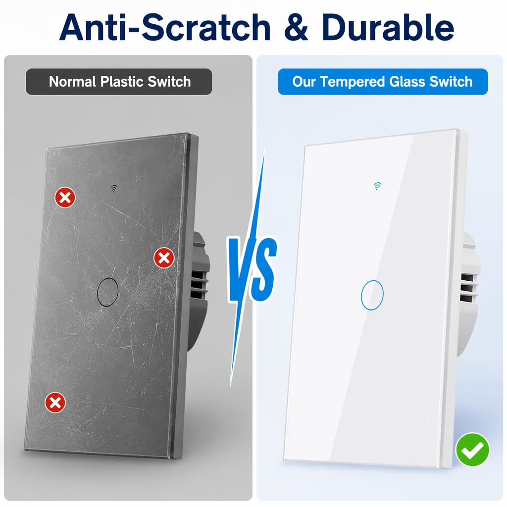 2.4GHz WiFi Smart Wall Touch Light Switch (Glass Panel, Alexa Multi-Control Compatible, Compatible with Multiple Platforms) (Wall Switch 2 Gang)
