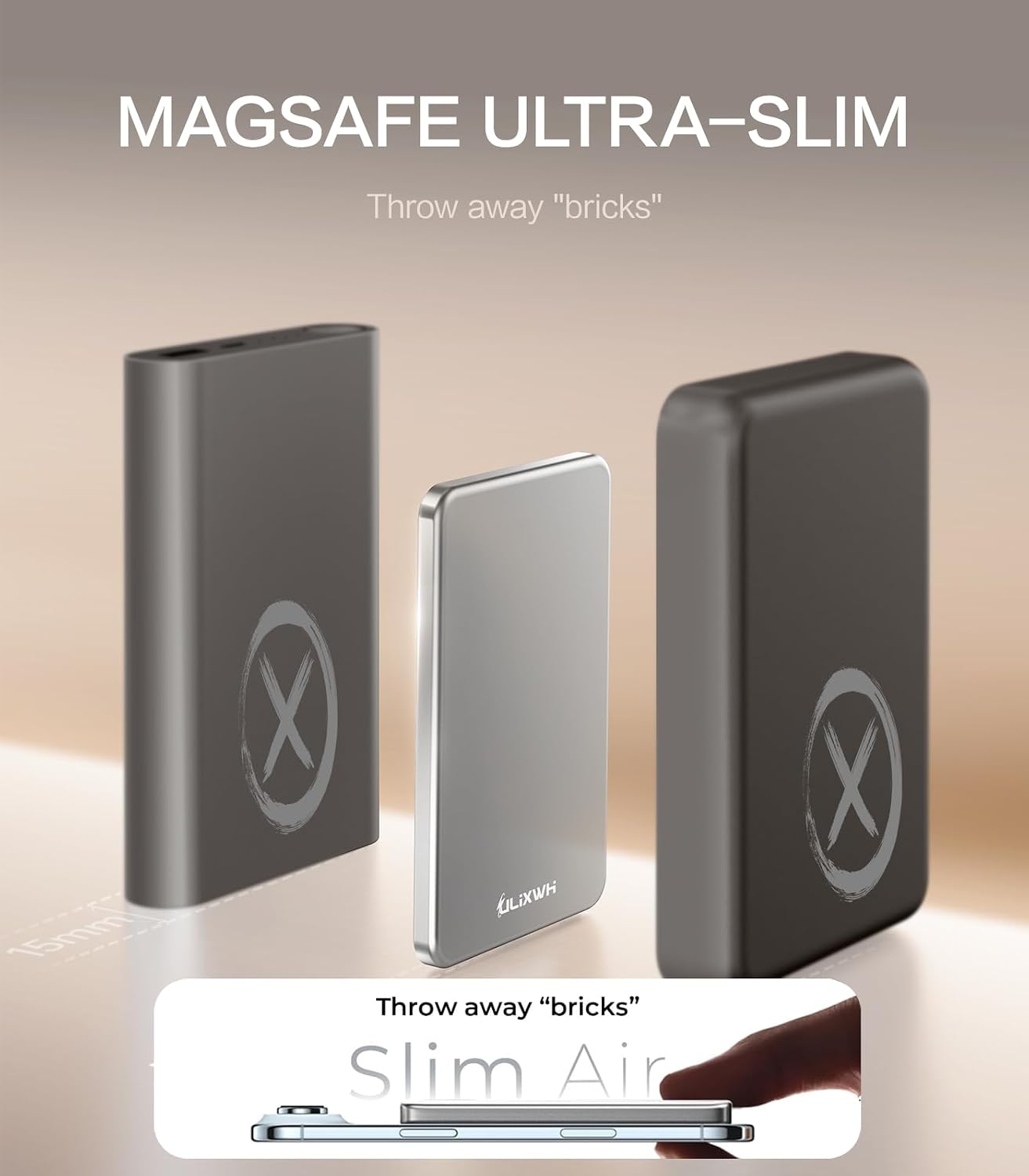 [0.3" Ultra Slim] [Alloy-Made] ULiXWH for Magsafe Portable Charger iPhone | 2026 Upgrade Fast Charging 5000mAh Magnetic Power Bank, Wireless Battery Pack for iPhone 17 Air 16 15 Pro Max 14 13, Sliver