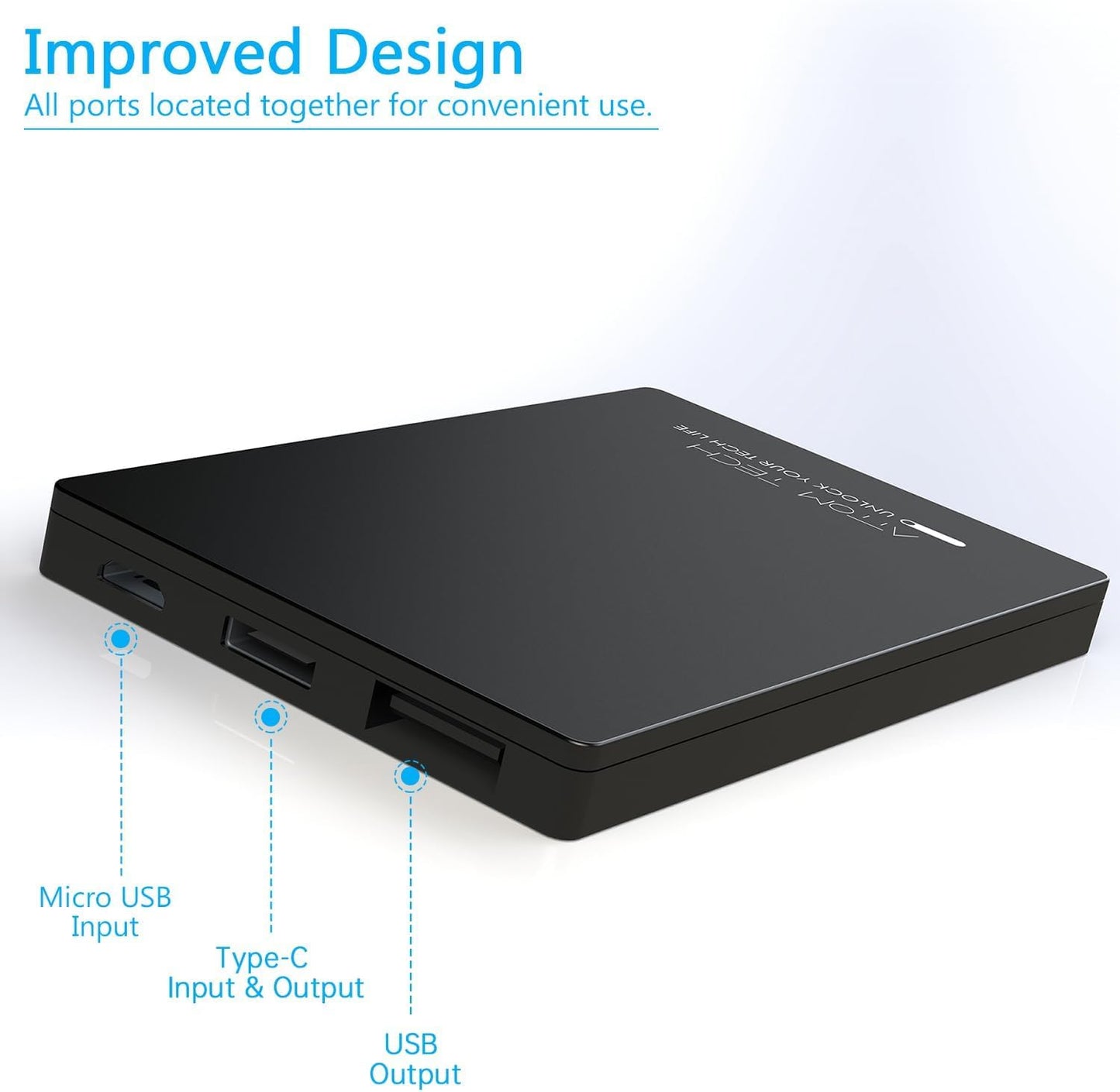 Portable Charger Power Bank 3000mAh Slim Dual USB Travel Black | Pocket Sized 2.2oz Light Design Charges Two Devices Simultaneously With FCC Safety Certified Circuit Protection