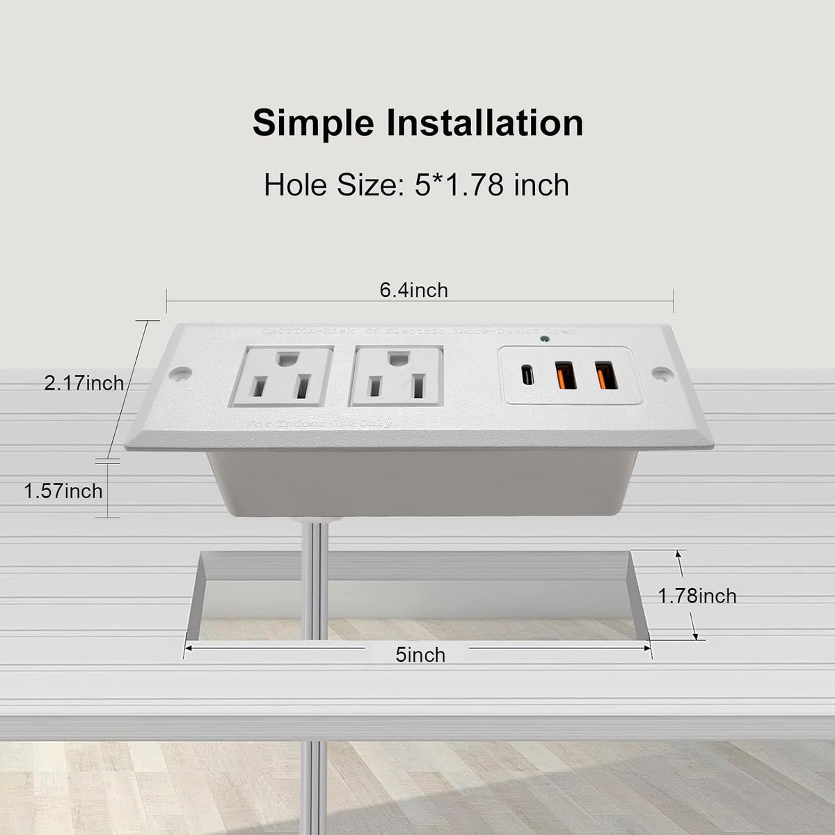 20W Recessed Power Strip USB C Fast Charge Desk Power Outlet Type C Flush Mounted Extension Power Plug for Conference Countertop Desktop Drawer Sofa ETL Listed (White)