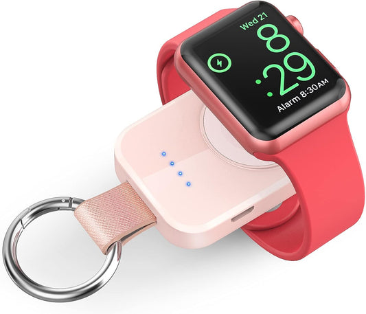 i.VALUX Portable Wireless Charger for Apple Watch Series 11/10/9/8/UItra/7/6/5/4/3/2/SE, Compact Magnetic iWatch Charger 1000mAh Power Bank Keychain Travel Accessories for Mother Girl-Pink