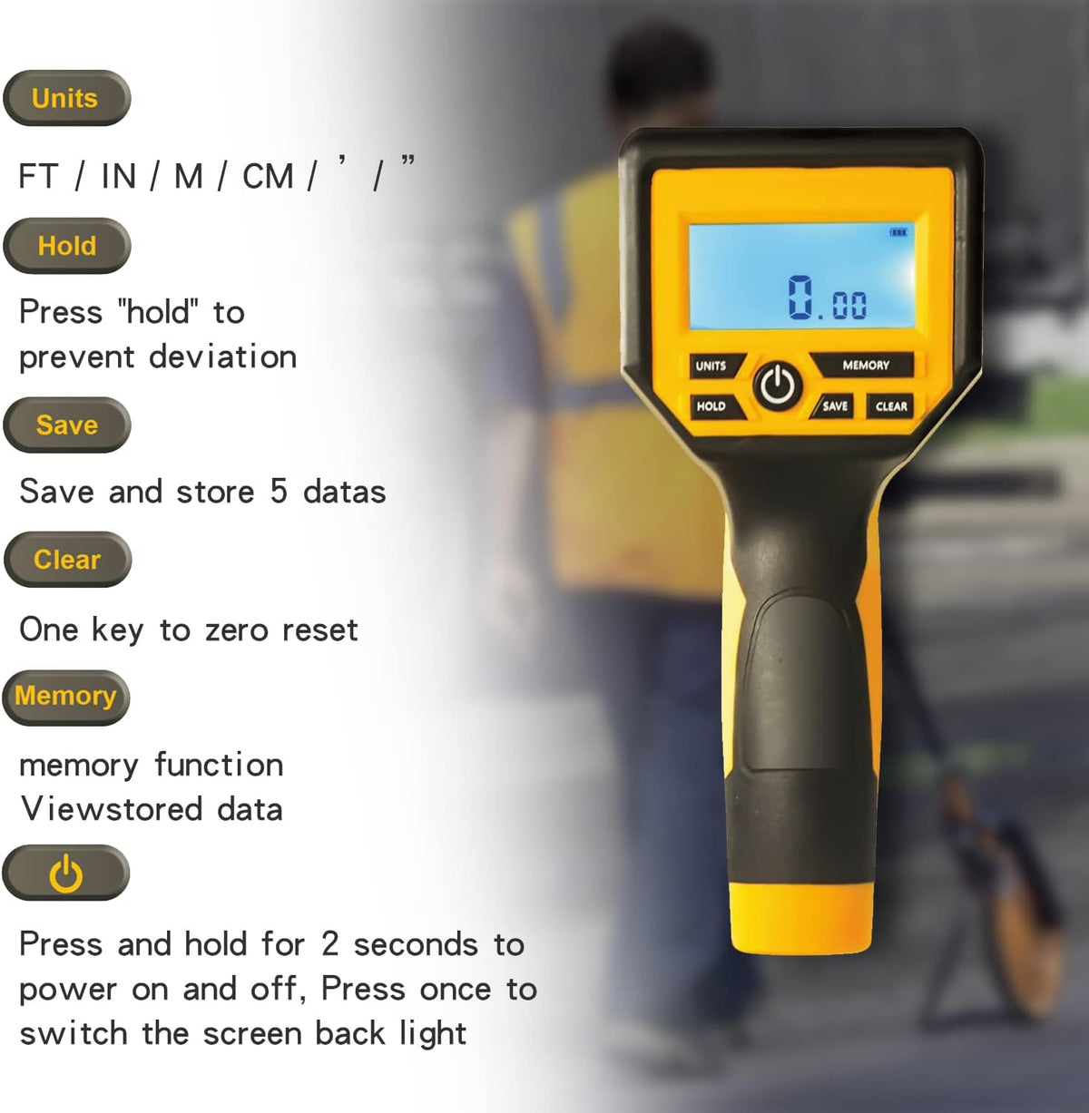 Zozen Measuring Wheel Digital Display, Imperial & Metric, High Precision | 3-Section Foldable, Backlit Display, Measure Wheel Roller Up to 9,999.99Ft/9,999.99M, Kickstand, Include Portable Backpack