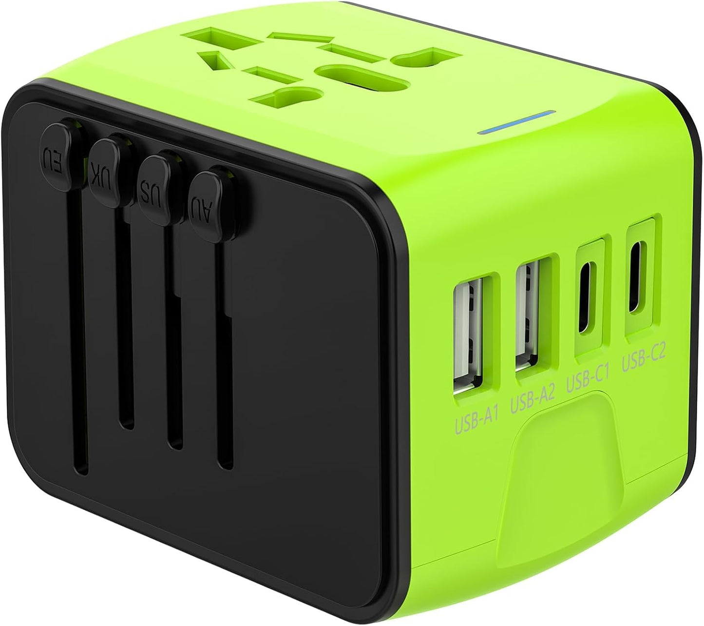 Universal Travel Adapter, 2 USB-C & 2 USB-A Ports, 2500W AC Outlet | All-in-One International Plug Adapter, EU/US/UK/AU Plugs, Compact Worldwide Travel Charger for Trips in 200+ Countries