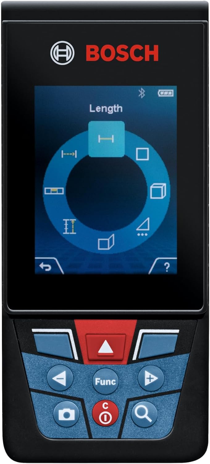 BOSCH GLM400CL 400 Ft Blaze Outdoor Connected Laser Measure, Includes 1.0 Ah 3.7V Lithium-Ion Battery & Charger, Micro USB Cable, Hand Strap, & Pouch