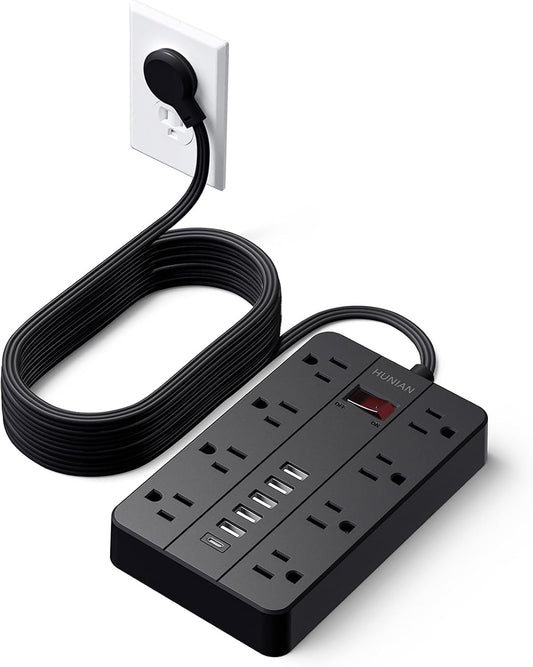 Power Strip, 15Ft Flat Plug Extension Cord with Multiple Outlets