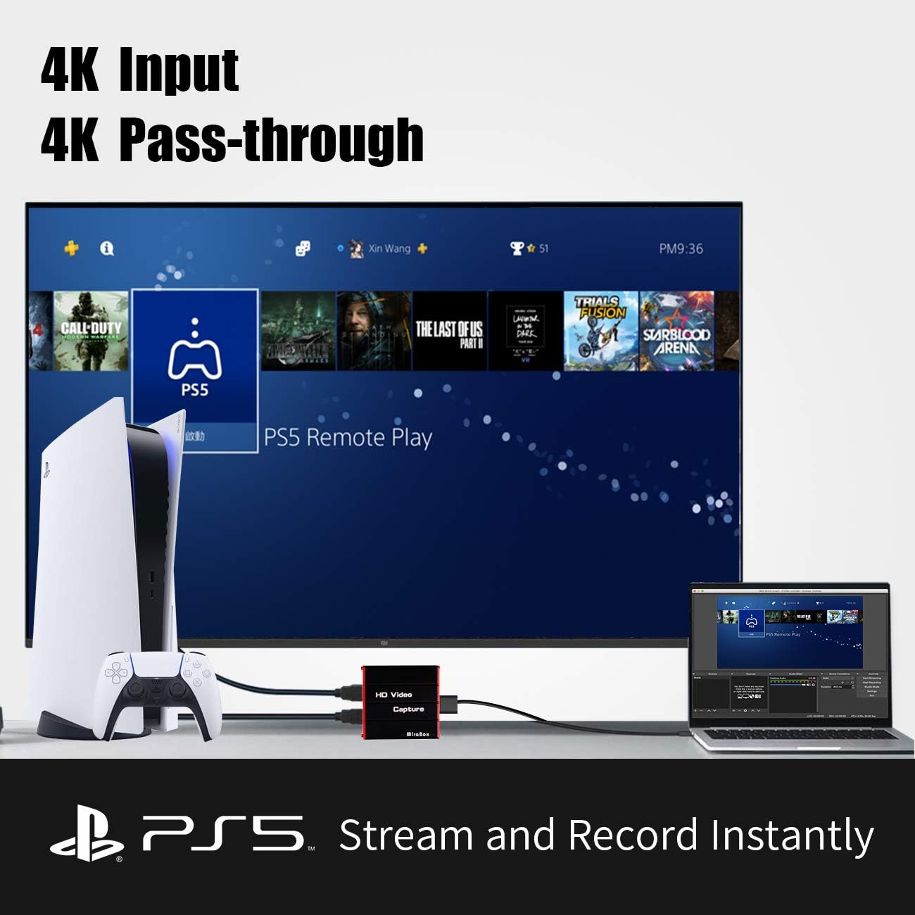 USB3.0 HDMI Video Capture Card for Nintendo Switch, 1080P 60FPS HD Game Capture Device Cam Link With HDMI Passthrough Work with DSLR Xbox PS4 for OBS Twitch Game Live Streaming and Recording