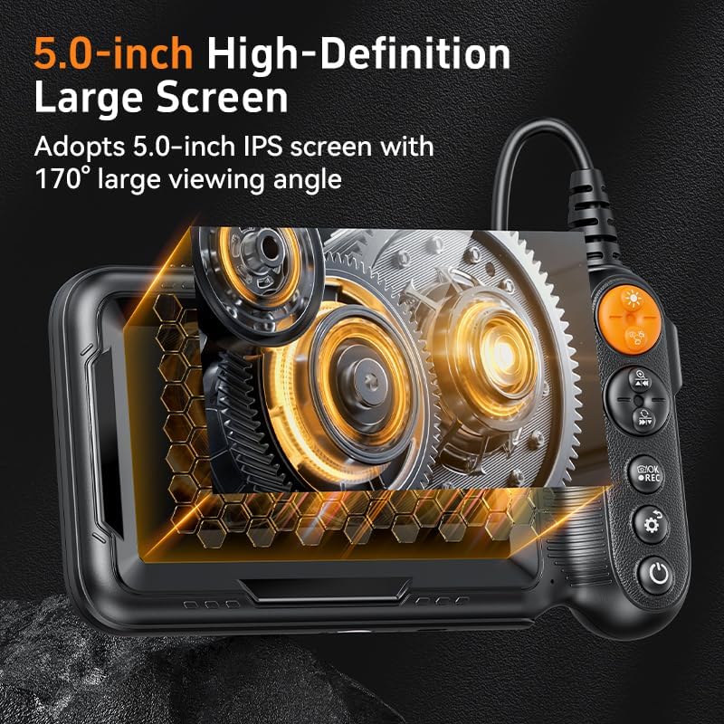 Dual-Lens Endoscope Camera with Light, Borescope with 5" IPS Screen, Photo & Record Video Inspection Cameras with 32G SD Card, IP67 Waterproof Snake Camera, Tools Cool Gadgets for Men (16.5FT)