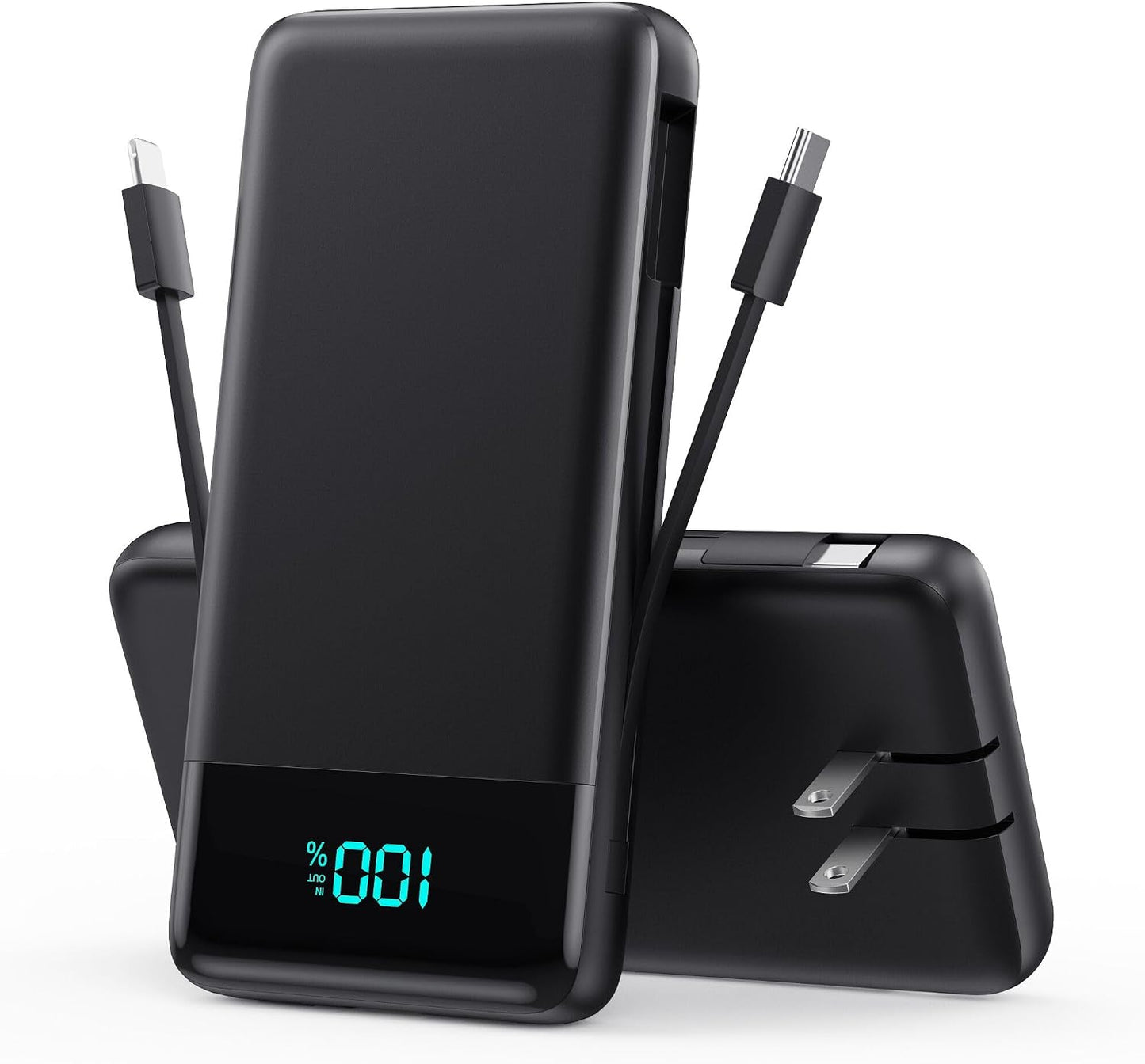 Portable Charger Power Bank for iPhone with Built-in Cables and AC Wall Plug, 13800mAh Ultra Slim Travel Essentials,USB C Fast Charging External Battery Pack for iPhone 17/16/15/13,Galaxy,Android etc