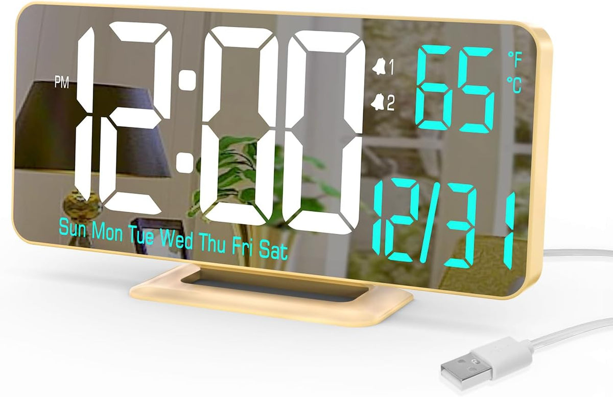 KOSUMOSU Digital LED Clocks for Bedrooms 6.7in White Alarm Clock, Dimming, 12/24h, Date, Day of Week,Temp,Desk Clock, LED Clock for Bedside, Digital Calendar Clocks for Living Room Essentials