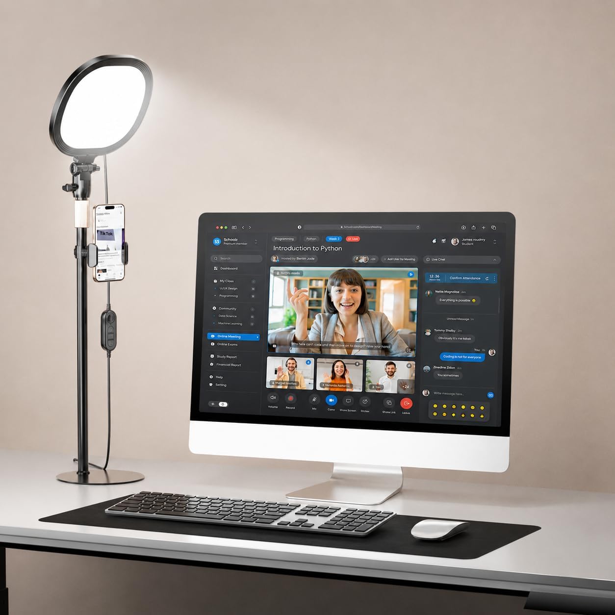 PQRQP Ring Light for Desk, Soft Lighting for Zoom & Video Calls, Selfie Light with Stand & Phone Holder, CRI 97+ Webcam Light for Recording, Streaming, Home Office