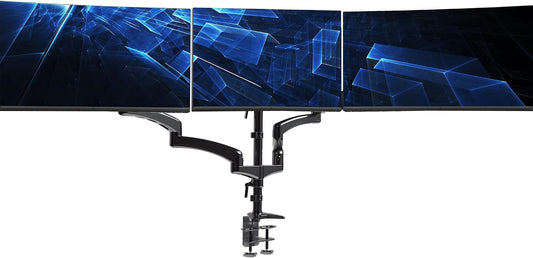 VIVO Triple Pneumatic Monitor Mount for 3 Screens up to 32 inches, Fully Adjustable, Heavy Duty Desk Stand with C-Clamp Grommet, Black, STAND-V300G