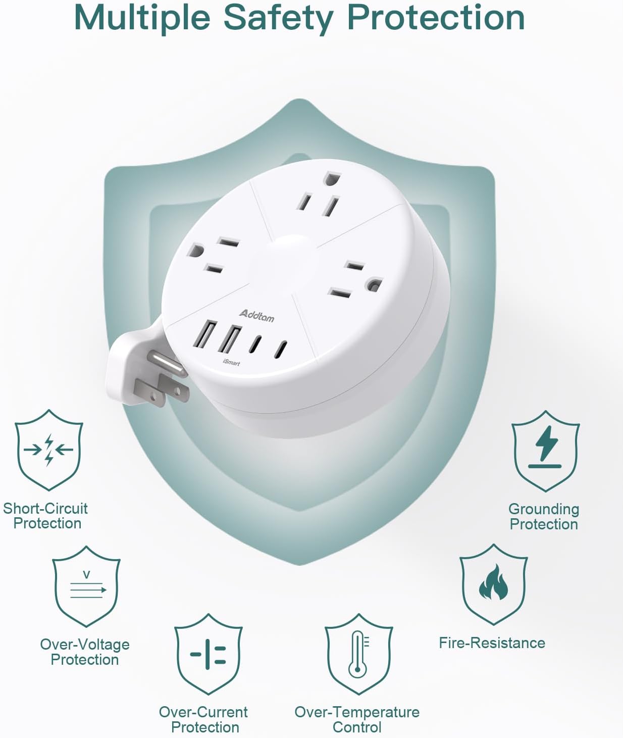 Travel Esstentials - Cruise Approved Power Strip with 5ft Retractable Cord | Ultra Thin Flat Plug, Addtam 3 Outlets 4 USB (2 USB C), Non Surge Protector for Travel/Cruise/Home/Dorm/Office, ETL Listed