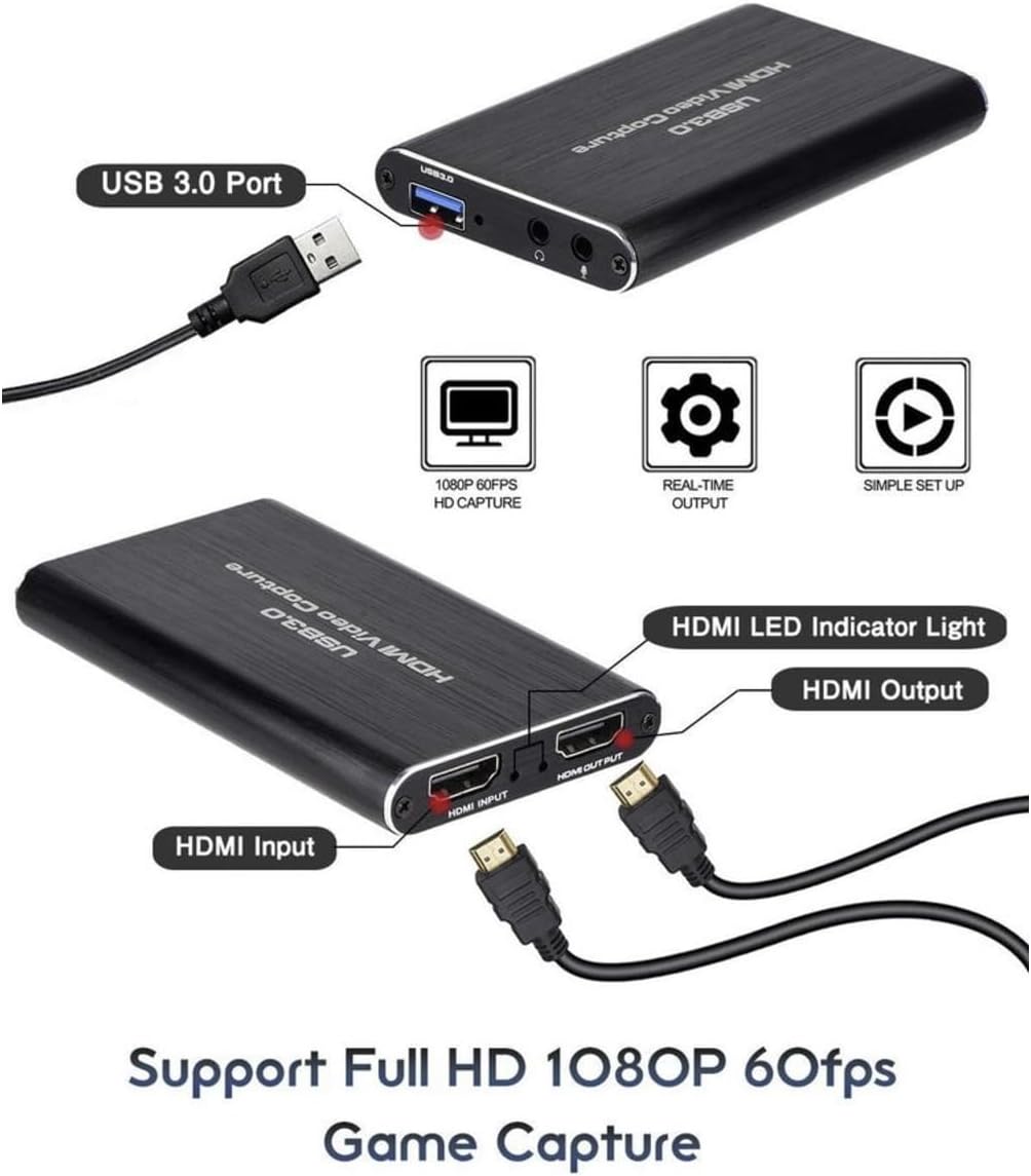 4K HDMI to USB3.0 Capture Card,1080P 60FPS, Audio Video Capture Card for Game Capture Card Nintendo Switch Streaming Work with PS4/PS5/PC/OBS/Camera/Xbox (Black)