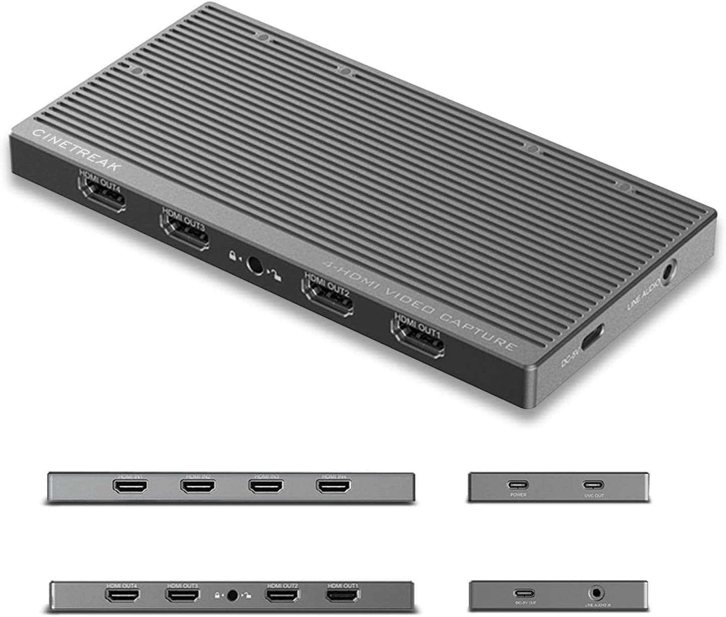 CT-4 4K Video Capture Card - 4 HDMI Inputs, UVC Plug-and-Play, Simultaneous 4-Channel Capture, 10Gbps USB 3.2, Pro Audio Input, 100W PD Charging, for Streaming, Gaming, Video Production